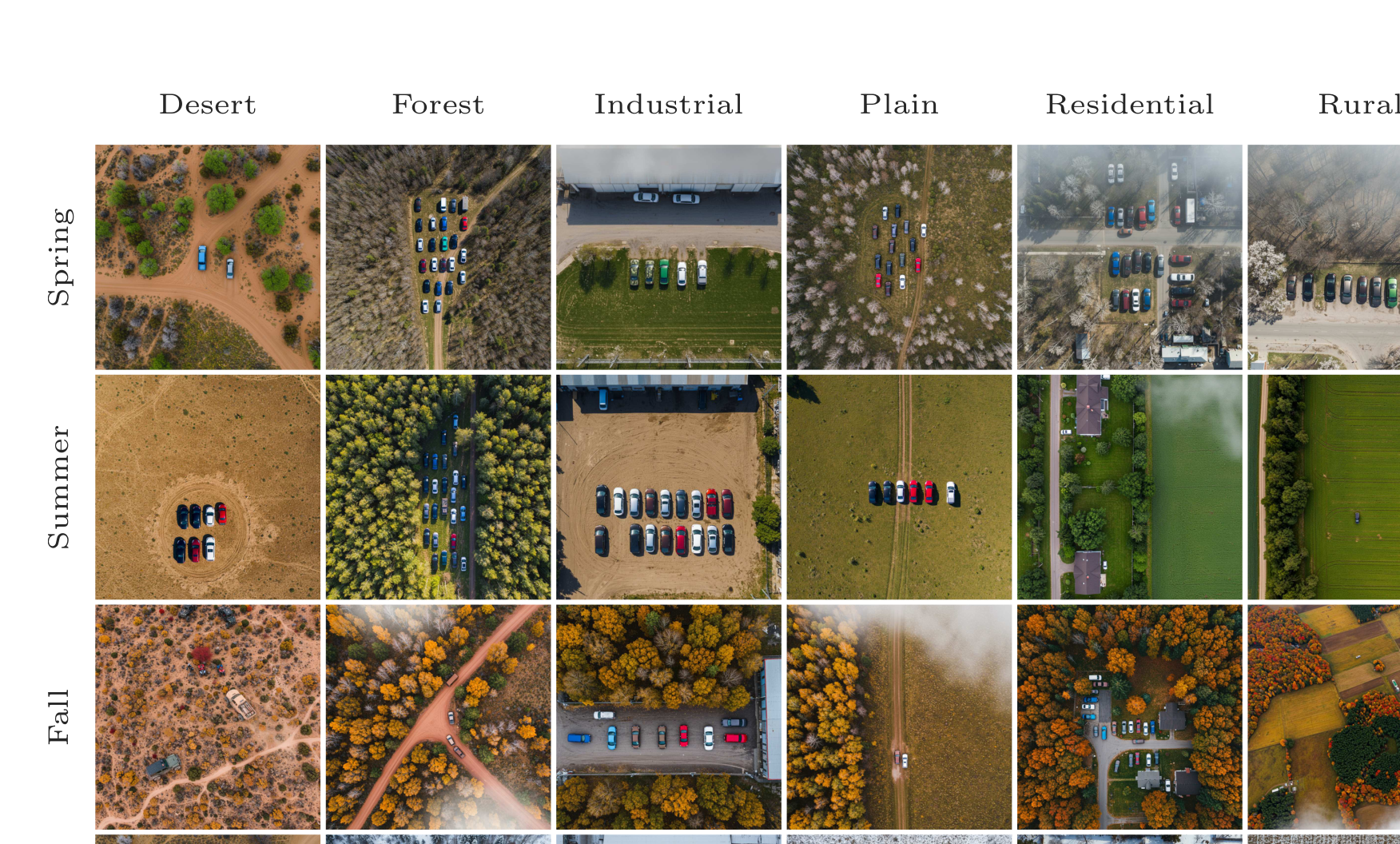 Synthetic aerial imagery across environments and seasons